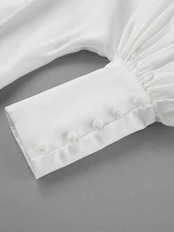 2025年秋冬レディース向けスタンドカラー付きヴィンテージパフスリーブブラウス