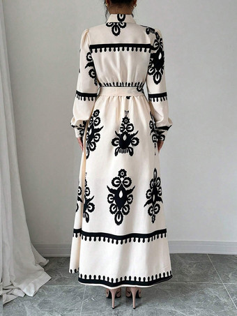 抽象的なプリントとベルトが付いた女性用マキシシャツドレス 2025