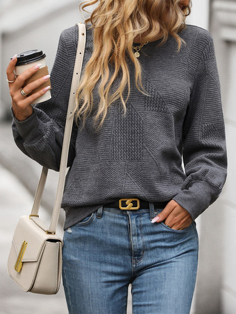 2025年レディース向け、幾何学模様のパフスリーブトップス