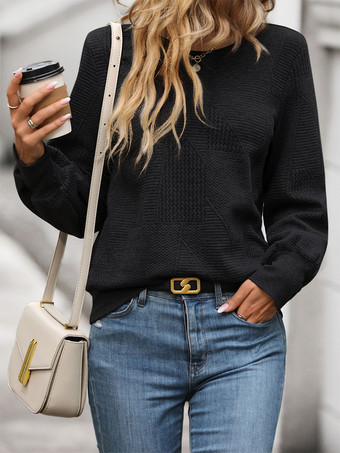 2025年レディース向け、幾何学模様のパフスリーブトップス