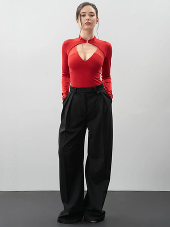 2025年レディース向けハイネック長袖カットアウトボディスーツ