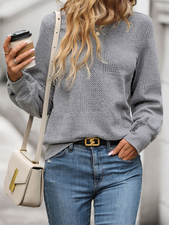 2025年レディース向け、幾何学模様のパフスリーブトップス