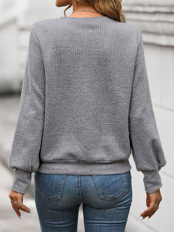 2025年レディース向け、幾何学模様のパフスリーブトップス