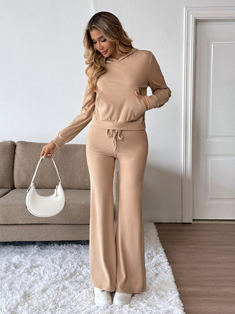 フード付きトップスとワイドレッグパンツのコーデラウンジセット（レディース 2025年）