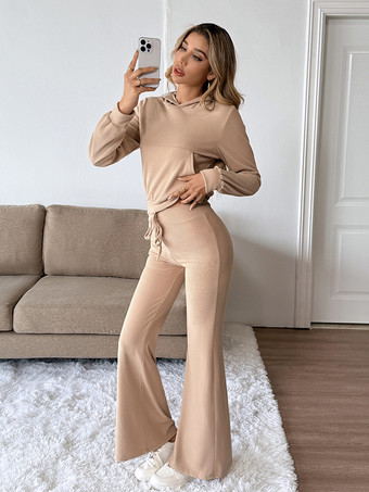 フード付きトップスとワイドレッグパンツのコーデラウンジセット（レディース 2025年）