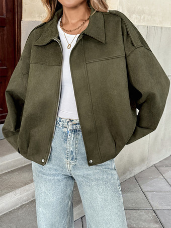 ハンターグリーンのジッパー付きオーバーサイズドロップショルダージャケット（レディース）2025