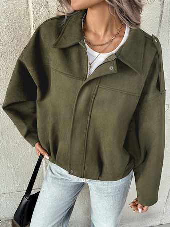 ハンターグリーンのジッパー付きオーバーサイズドロップショルダージャケット（レディース）2025