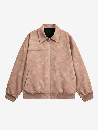 7. メンズ レトロジャケット ターンダウンカラー 長袖 フルジッパー開閉 サイドポケット 軽量ジャケット