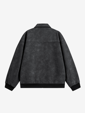 7. メンズ レトロジャケット ターンダウンカラー 長袖 フルジッパー開閉 サイドポケット 軽量ジャケット