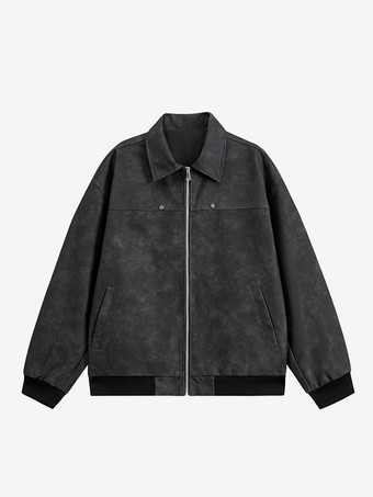 7. メンズ レトロジャケット ターンダウンカラー 長袖 フルジッパー開閉 サイドポケット 軽量ジャケット