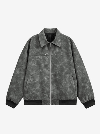 7. メンズ レトロジャケット ターンダウンカラー 長袖 フルジッパー開閉 サイドポケット 軽量ジャケット