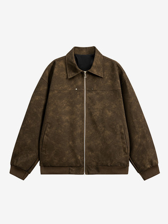 7. メンズ レトロジャケット ターンダウンカラー 長袖 フルジッパー開閉 サイドポケット 軽量ジャケット