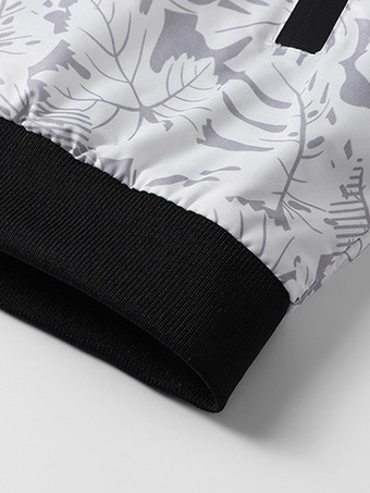 メンズ ベースボールカラージャケット メープルリーフプリント 長袖 伸縮性のある袖口 ジッパー付きサイドポケット 軽量ジャケット