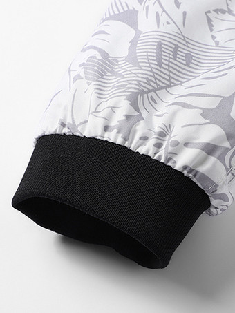 メンズ ベースボールカラージャケット メープルリーフプリント 長袖 伸縮性のある袖口 ジッパー付きサイドポケット 軽量ジャケット