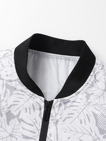 メンズ ベースボールカラージャケット メープルリーフプリント 長袖 伸縮性のある袖口 ジッパー付きサイドポケット 軽量ジャケット