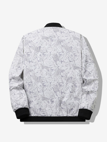 メンズ ベースボールカラージャケット メープルリーフプリント 長袖 伸縮性のある袖口 ジッパー付きサイドポケット 軽量ジャケット