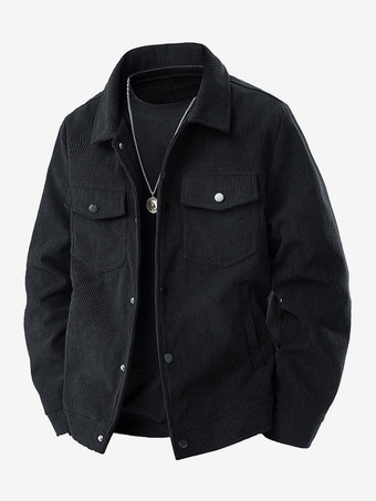 ブラック 7. メンズコーデュロイジャケット 長袖 胸元フラップポケット＆サイドポケット 防風・耐久性抜群 レトロコート