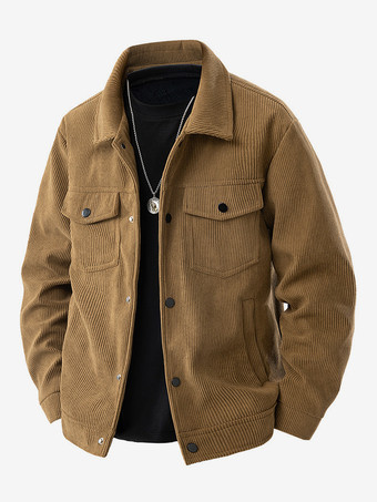 ブラウン 7. メンズコーデュロイジャケット 長袖 胸元フラップポケット＆サイドポケット 防風・耐久性抜群 レトロコート
