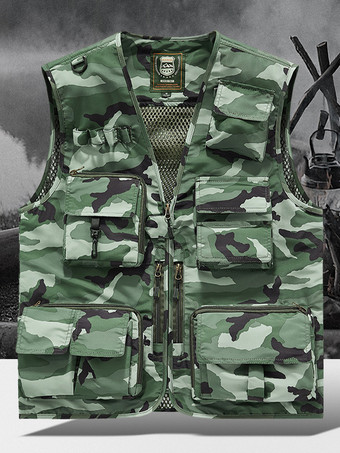 迷彩色メンズ プラスサイズ ベスト 複数ポケット 反射デザイン