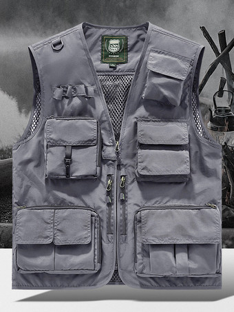 グレイメンズ プラスサイズ ベスト 複数ポケット 反射デザイン