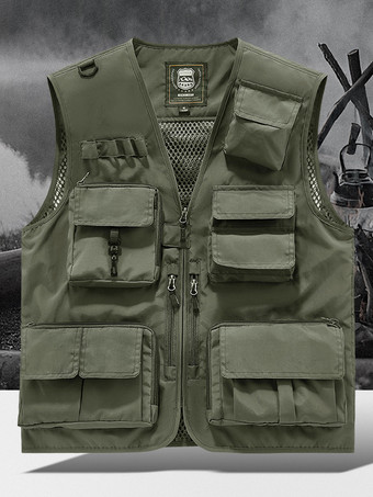 ハンターグリーン メンズ プラスサイズ ベスト 複数ポケット 反射デザイン