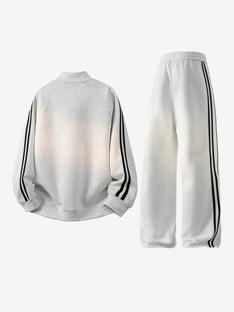 メンズ 2ピース トラックスーツセット スタンドカラー 長袖 ストライプ スウェットシャツとパンツ