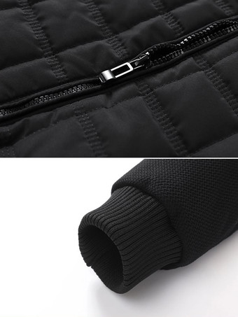 メンズ キルティングジャケット 長袖 シングル 縦型 ジッパー付き 胸ポケット サイドポケット コート リブ付き袖口と裾デザイン