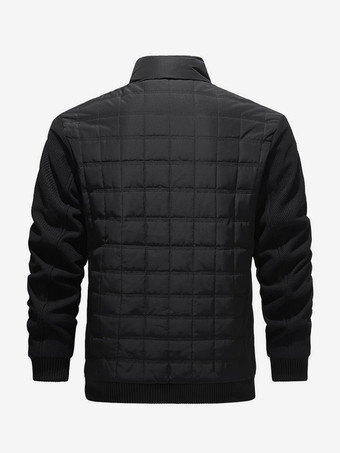 メンズ キルティングジャケット 長袖 シングル 縦型 ジッパー付き 胸ポケット サイドポケット コート リブ付き袖口と裾デザイン