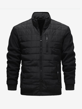 メンズ キルティングジャケット 長袖 シングル 縦型 ジッパー付き 胸ポケット サイドポケット コート リブ付き袖口と裾デザイン