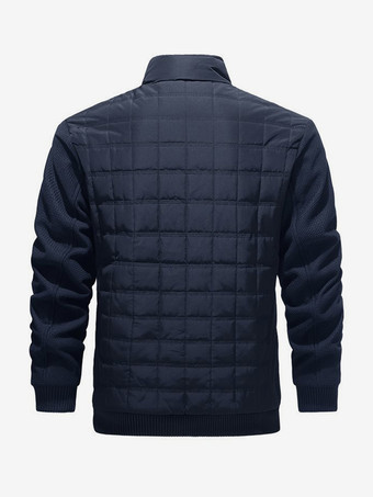 メンズ キルティングジャケット 長袖 シングル 縦型 ジッパー付き 胸ポケット サイドポケット コート リブ付き袖口と裾デザイン