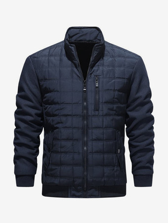 メンズ キルティングジャケット 長袖 シングル 縦型 ジッパー付き 胸ポケット サイドポケット コート リブ付き袖口と裾デザイン