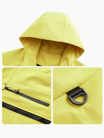 メンズフード付きアウトドアジャケット、カップル向け防風コート、シングルジッパー付き胸ポケットとジッパー付きサイドポケット付き