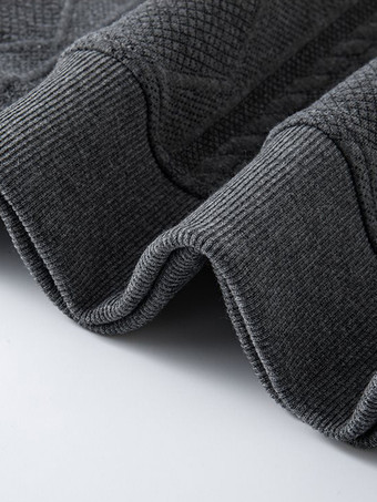 メンズ テクスチャード スウェットシャツ ターンダウンカラー 長袖 レトロスタイル ポロジャケット リブ編みの袖口と裾