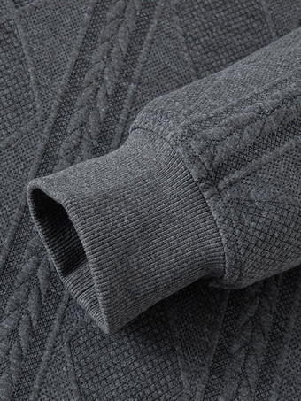 メンズ テクスチャード スウェットシャツ ターンダウンカラー 長袖 レトロスタイル ポロジャケット リブ編みの袖口と裾