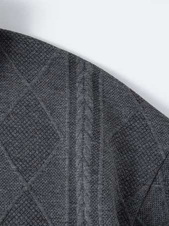 メンズ テクスチャード スウェットシャツ ターンダウンカラー 長袖 レトロスタイル ポロジャケット リブ編みの袖口と裾