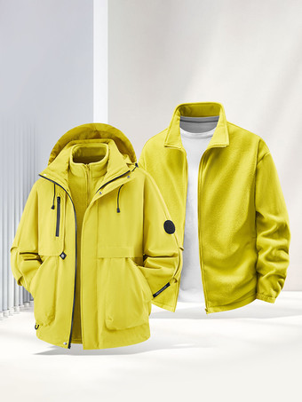 イエローメンズ アウトドア カップルジャケット 取り外し可能なフード 防風防水 2ピースセット