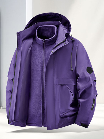 パープル メンズ アウトドア カップルジャケット 取り外し可能なフード 防風防水 2ピースセット