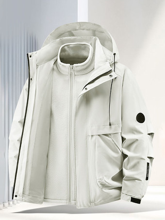 ホワイト メンズ アウトドア カップルジャケット 取り外し可能なフード 防風防水 2ピースセット