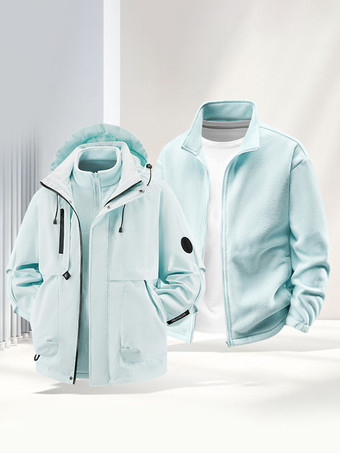 ライトスカイブルーメンズ アウトドア カップルジャケット 取り外し可能なフード 防風防水 2ピースセット