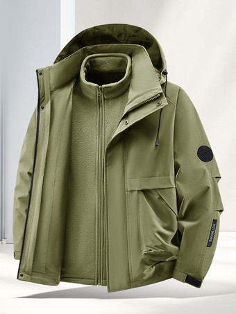 ハンターグリーン メンズ アウトドア カップルジャケット 取り外し可能なフード 防風防水 2ピースセット