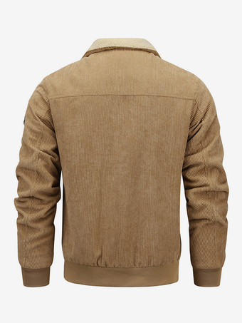 プラスサイズのコーデュロイジャケット。メンズ用。フリース裏地。フロントにフラップポケットが4つ付いた冬用コート。