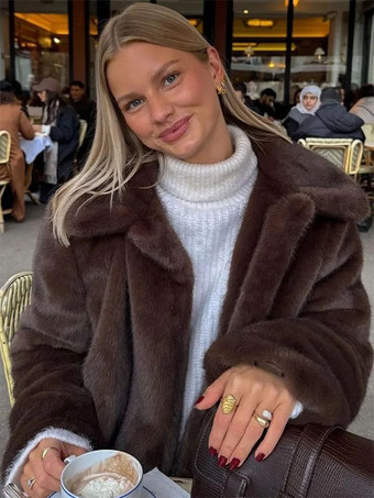 クラシックなラペルを備えた環境に優しいフェイクファージャケット（レディース向け）2025年モデル