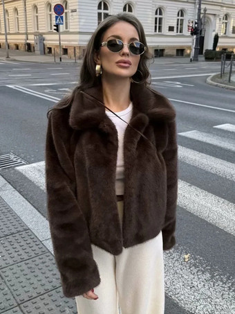 クラシックなラペルを備えた環境に優しいフェイクファージャケット（レディース向け）2025年モデル