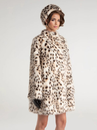 2025年レディース向けヒョウ柄フェイクファーミディコート