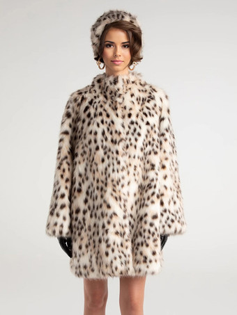 2025年レディース向けヒョウ柄フェイクファーミディコート