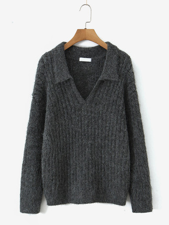 Vネックターンダウンカラープルオーバーセーター（レディース）2025