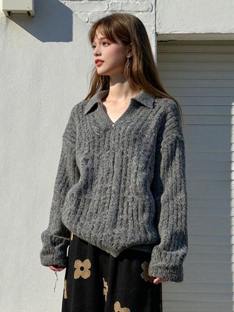 Vネックターンダウンカラープルオーバーセーター（レディース）2025