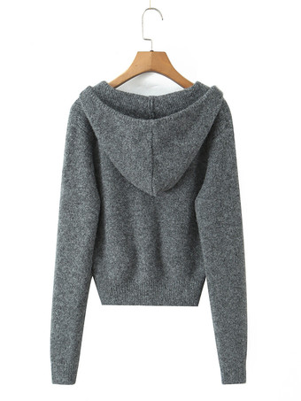 フード付きジップカーディガンとAラインスカートのニットコーデセット（レディース 2025年版）