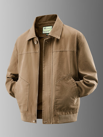 カーキ メンズ ボンバージャケット ターンダウンカラー 長袖 サイドポケット コーデュロイジャケット