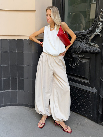 アプリコット2025年レディース向けゴムウエストバルーンパンツ